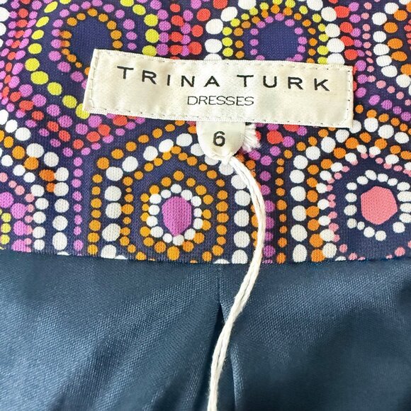 Trina Turk Womens Size 6 Hexagon Print Wrap Dress Multicolor Rayon - Picture 4 of 5